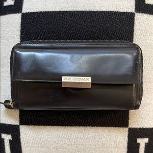 St. John Brown Leather Wallet with Gold Accent